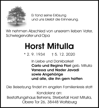 Traueranzeige von Horst Mitulla von Aller Zeitung