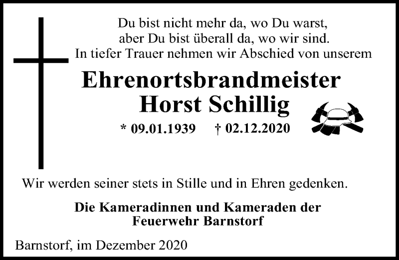  Traueranzeige für Horst Schillig vom 19.12.2020 aus Aller Zeitung