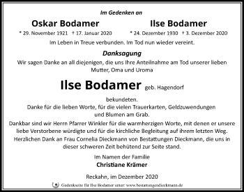 Traueranzeige von Ilse Bodamer von Märkischen Allgemeine Zeitung