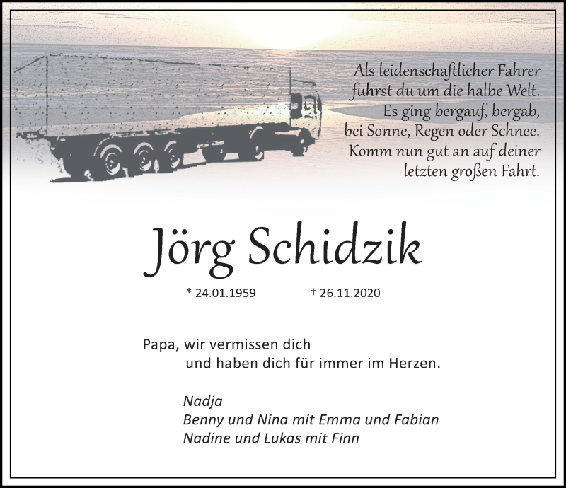  Traueranzeige für Jörg Schidzik vom 05.12.2020 aus Göttinger Tageblatt
