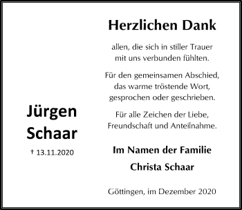 Traueranzeige von Jürgen Schaar von Göttinger Tageblatt