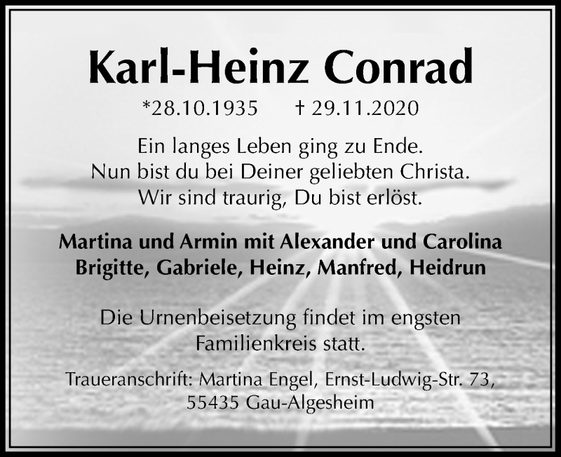  Traueranzeige für Karl-Heinz Conrad vom 05.12.2020 aus Aller Zeitung