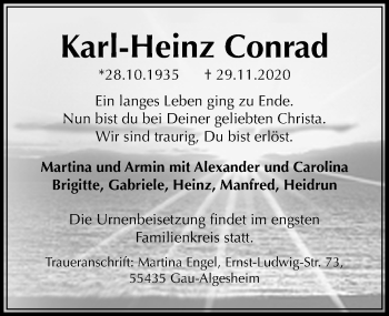 Traueranzeige von Karl-Heinz Conrad von Aller Zeitung