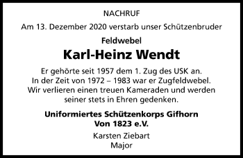 Traueranzeige von Karl-Heinz Wendt von Aller Zeitung