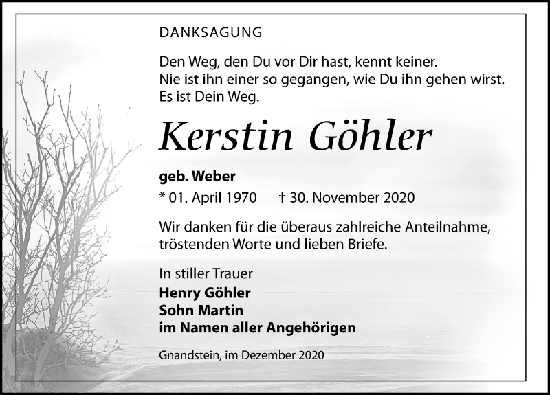  Traueranzeige für Kerstin Göhler vom 28.12.2020 aus Leipziger Volkszeitung