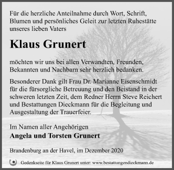 Traueranzeige von Klaus Grunert von Märkischen Allgemeine Zeitung