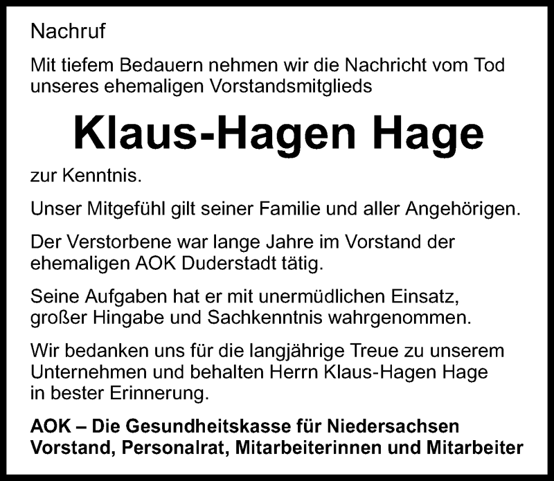  Traueranzeige für Klaus-Hagen Hage vom 12.12.2020 aus Eichsfelder Tageblatt
