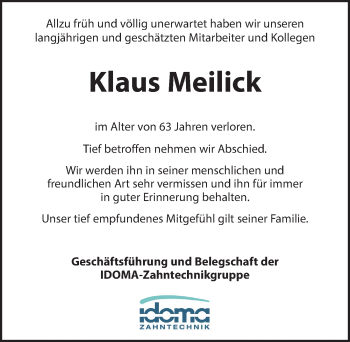 Traueranzeige von Klaus Meilick von Torgauer Zeitung