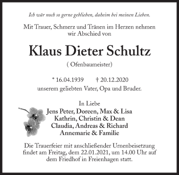 Traueranzeige von Klaus Dieter Schultz von Märkischen Allgemeine Zeitung
