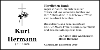 Traueranzeige von Kurt Hermann von Aller Zeitung