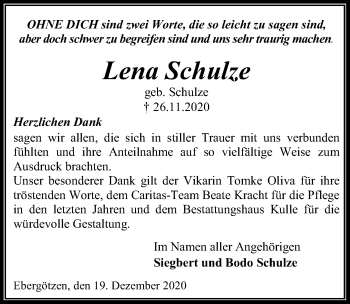 Traueranzeige von Lena Schulze von Göttinger Tageblatt