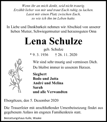 Traueranzeige von Lena Schulze von Göttinger Tageblatt