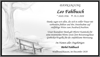 Traueranzeige von Leo Fahlbusch von Eichsfelder Tageblatt