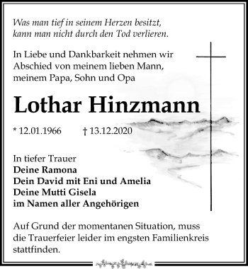 Traueranzeige von Lothar Hinzmann von Leipziger Volkszeitung