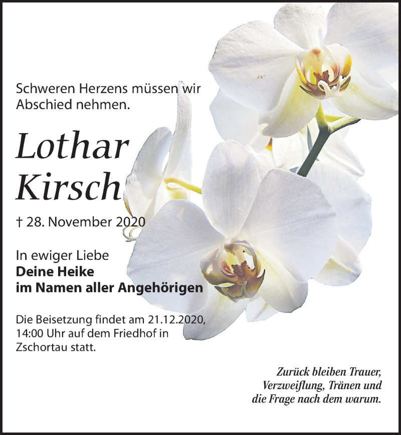  Traueranzeige für Lothar Kirsch vom 12.12.2020 aus Leipziger Volkszeitung