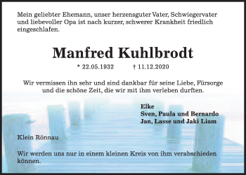 Traueranzeige von Manfred Kuhlbrodt von Kieler Nachrichten