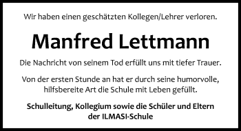Traueranzeige von Manfred Lettmann von Hannoversche Allgemeine Zeitung/Neue Presse