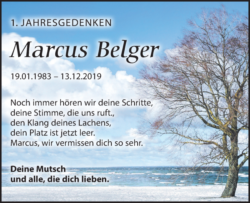  Traueranzeige für Marcus Belger vom 05.12.2020 aus Leipziger Volkszeitung