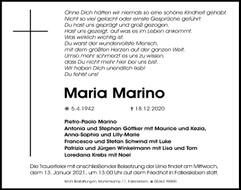 Traueranzeige von Maria Marino von Aller Zeitung