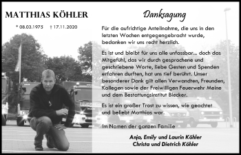 Traueranzeige von Matthias Köhler von Aller Zeitung