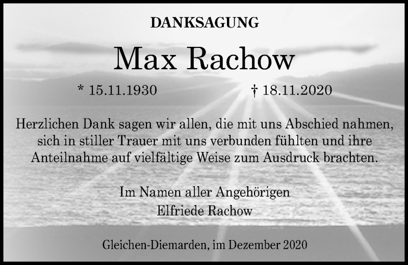  Traueranzeige für Max Rachow vom 12.12.2020 aus Göttinger Tageblatt