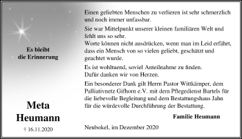 Traueranzeige von Meta Heumann von Aller Zeitung