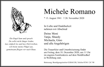 Traueranzeige von Michele Romano von Aller Zeitung