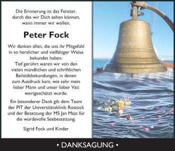 Traueranzeige von Peter Fock von Ostsee-Zeitung GmbH