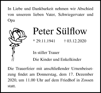 Traueranzeige von Peter Sülflow von Märkischen Allgemeine Zeitung