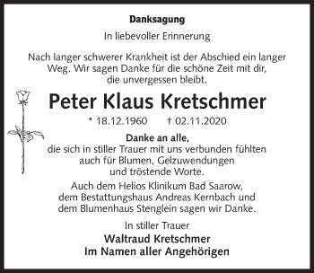 Traueranzeige von Peter Klaus Kretschmer von Märkischen Allgemeine Zeitung