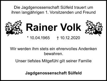 Traueranzeige von Rainer Volk von Aller Zeitung