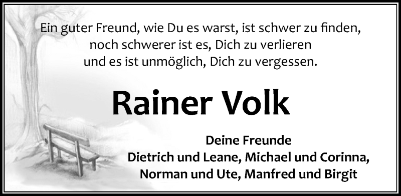  Traueranzeige für Rainer Volk vom 19.12.2020 aus Aller Zeitung