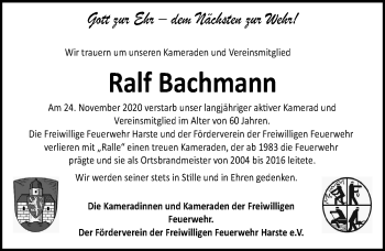 Traueranzeige von Ralf Bachmann von Göttinger Tageblatt