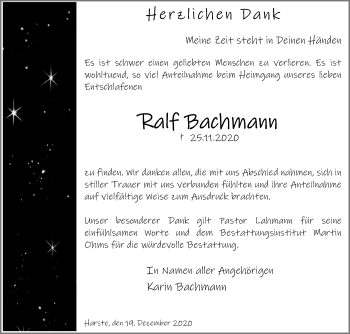 Traueranzeige von Ralf Bachmann von Göttinger Tageblatt