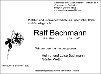 Traueranzeige von Ralf Bachmann von Göttinger Tageblatt