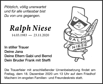 Traueranzeige von Ralph Niese von Leipziger Volkszeitung