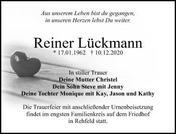 Traueranzeige von Reiner Lückmann