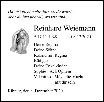 Traueranzeige von Reinhard Weiemann von Ostsee-Zeitung GmbH