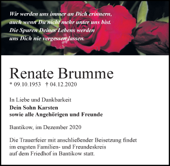 Traueranzeige von Renate Brumme