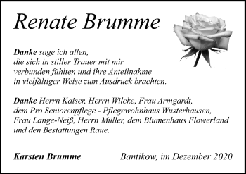 Traueranzeige von Renate Brumme