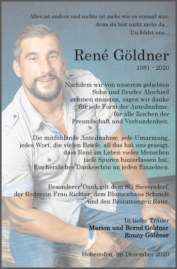 Traueranzeige von Rene Göldner