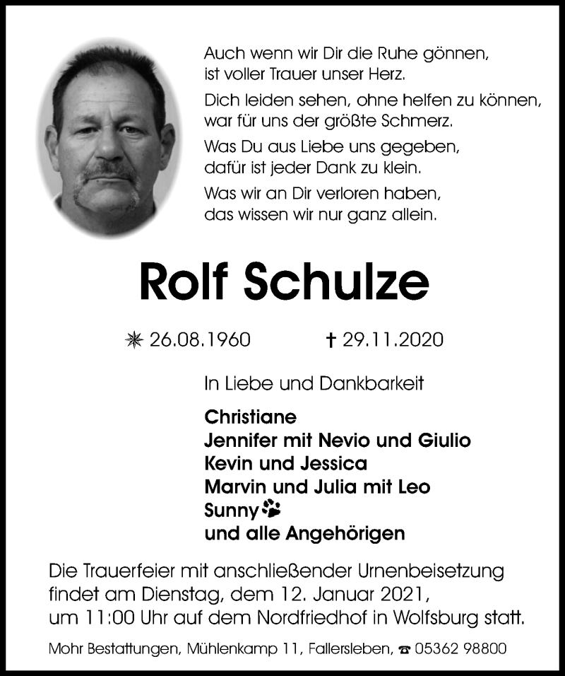  Traueranzeige für Rolf Schulze vom 05.12.2020 aus Aller Zeitung