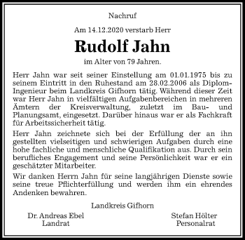 Traueranzeige von Rudolf Jahn von Aller Zeitung