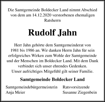 Traueranzeige von Rudolf Jahn von Aller Zeitung