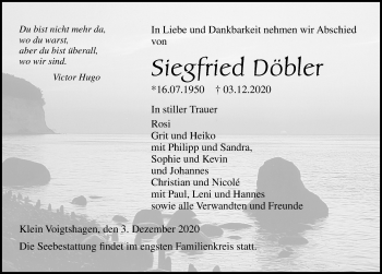 Traueranzeige von Siegfried Döbler von Ostsee-Zeitung GmbH