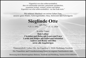 Traueranzeige von Sieglinde Otte von Aller Zeitung