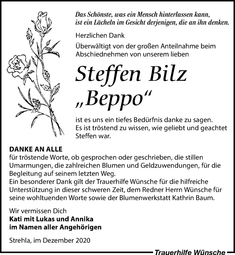  Traueranzeige für Steffen Bilz vom 12.12.2020 aus Leipziger Volkszeitung
