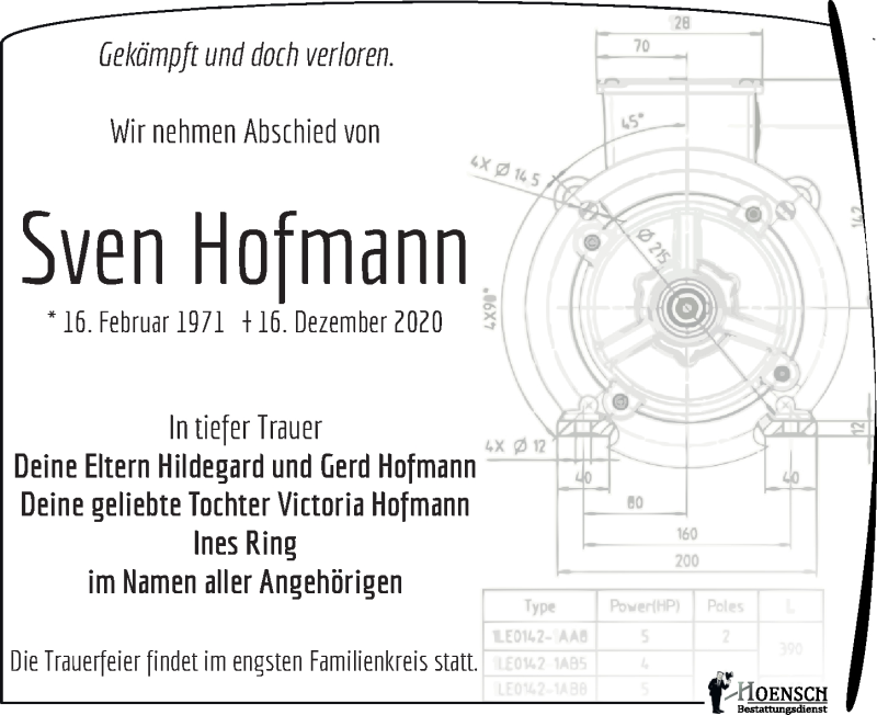  Traueranzeige für Sven Hofmann vom 23.12.2020 aus Leipziger Volkszeitung