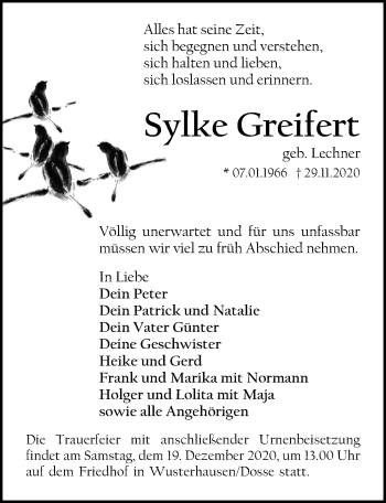 Traueranzeige von Sylke Greifert