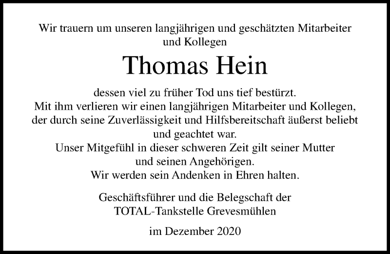 Traueranzeigen von Thomas Hein | trauer-anzeigen.de